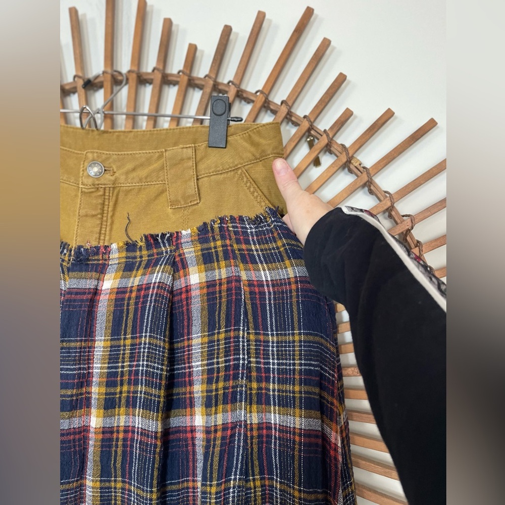 Free People Womenās Avril Plaid Skirt Navy/ Olive Mixed Media Boho Grunge 6 - Picture 4 of 13